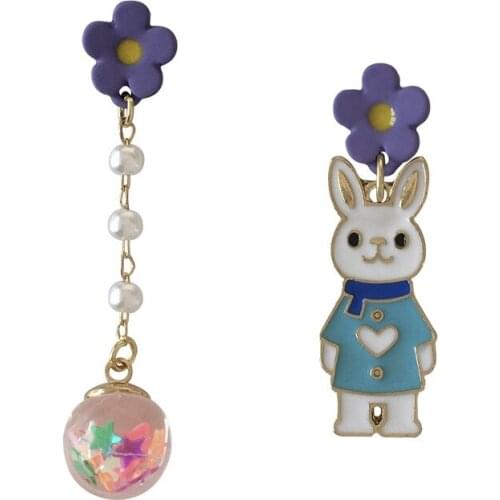 10 pair/lot S925 Silver Needle Cartoon Bunny Fresh and Cute Flower rabbit Earrings