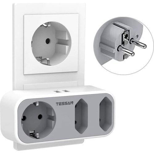TESSAN Power Plug Adapter with 2 USB Ports and 3 EU Outlets International Travel Adaptor EU Plug Socket Office/Home Power Strip