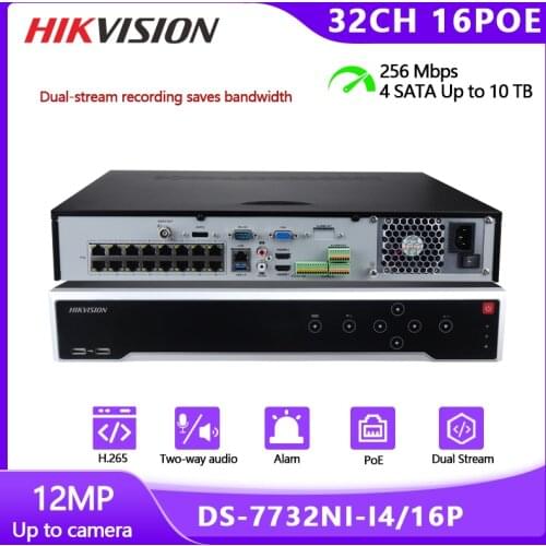 Hikvision NVR Security Camera System 32 CH DS-7732NI-I4/16P HDD 16 POE Network Video Recorder H.265 Up to 12MP Playback & Alarm