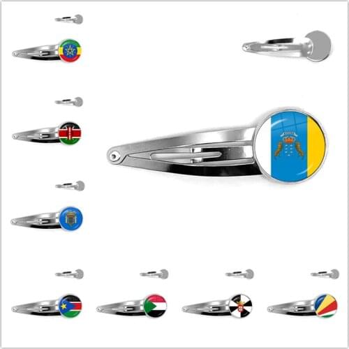 Ethiopia,Islas Canarias,Kenya,Sudan,Madeira,Melilla,South Sudan,Ceuta,Seychelles National Flag Glass Cabochon Hairpins For Gift