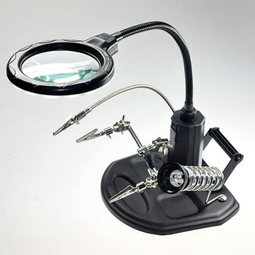 16 SMD LED Light Helping Hands Magnifier Soldering Station, 2.5X Magnifying Glass Stand with Alligator Clips, Solder Holder