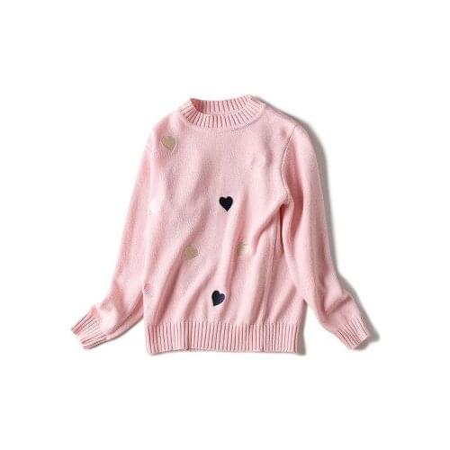 Autumn and winter new girls round neck pullover sweater big children cotton embroidered cute little love sweater clothing