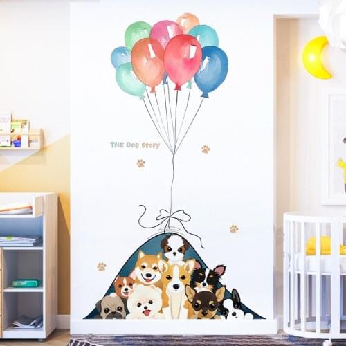 Cartoon Puppy Nursery Baby Wall Stickers Boy Girl Kids Rooms Bedroom Decor Aesthetic DIY Animal Decals for Furniture Wallpaper