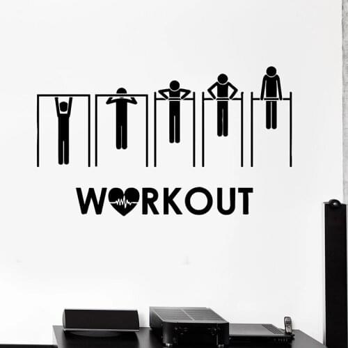Workout Wall Decal Sport Health Horizontal Bars Pull Ups Door Window Vinyl Stickers Bedroom Gym Interior Decor Words Mural Q946