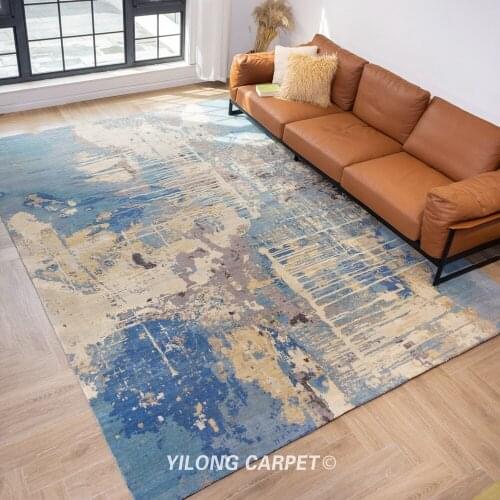 Yilong 9'x12' Blue Handmade Wool Modern Carpet Flooring Decor Area Rug (YLRugP1938)