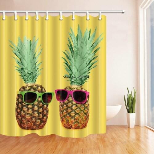 High Quality Printed Fabric Shower Curtains Funny Beach Pineapple Bath Screens Waterproof Bathroom Decor with 12 Hooks