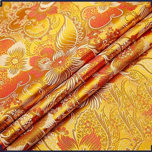 HLQON 75x100cm High quality yellow Metallic Jacquard Brocade Fabric, jacquard yarn dyed fabric for clothing,bedding,bag,curtain