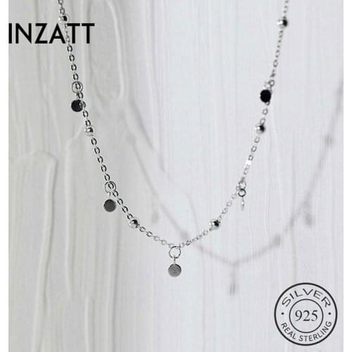 INZATT Real 925 Sterling Silver Bead Round Pendant Choker Necklace For Fashion Women Bohemian Fine Jewelry Accessories