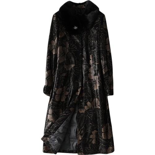 Female New Style Single Breasted Large Printed Leather White Duck Down Coat Winter OL Sheepskin Mink Fur Collar Down Jacket