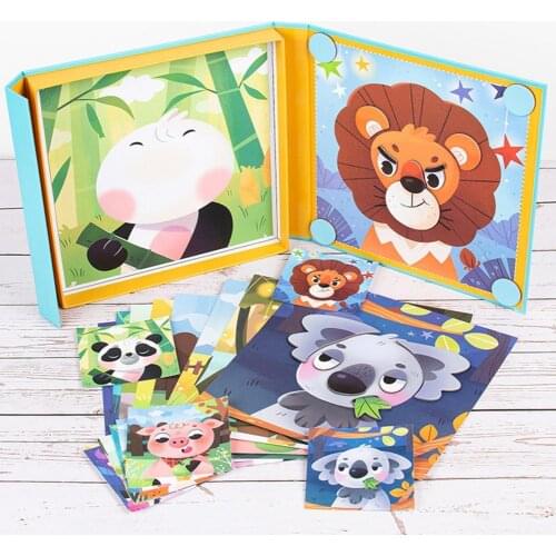10Pcs Kids Puzzle Magnetic Cartoon Three-dimensional Toddler Animal Five Sense Organs Paper Puzzle for Children