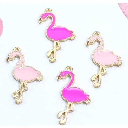 10pcs Enamel Flamingo Charms Jewelry Making Earrings Accessories Fashion Alloy Metal Bird Dangle For Bracelet And Necklace