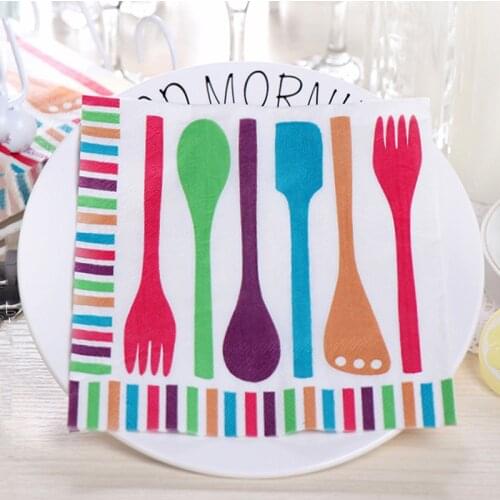 20Pcs/Pack Napkins Paper Decoupage Tissues Creative Colorful Knife Fork Pattern for Wedding Birthday DIY Decoration Wholesale