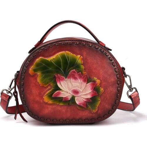2019 Hot casual style vegetable tanned leather women shoulder bag genuine leather gorgeous lotus creative messenger bag