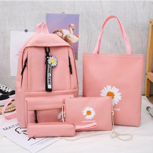 2020 4Pcs/set Flower Canvas School Bags For Teenager Girls School Laptop Backpacks Women Travel Book Bags Students Back Packs