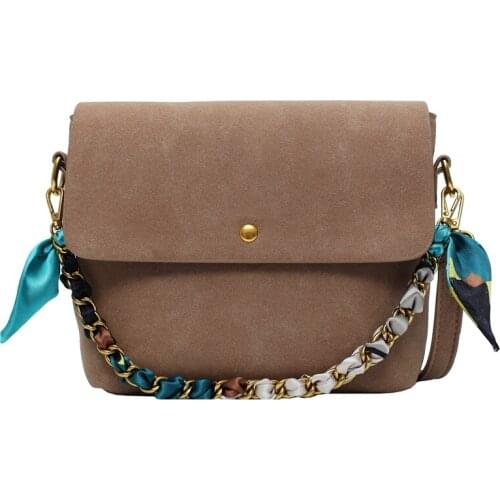2021 Chain Scarf Shoulder Simple Bag Lady Winter Handbags and Purses Solid Color Scrub Leather Crossbody Bags for Women