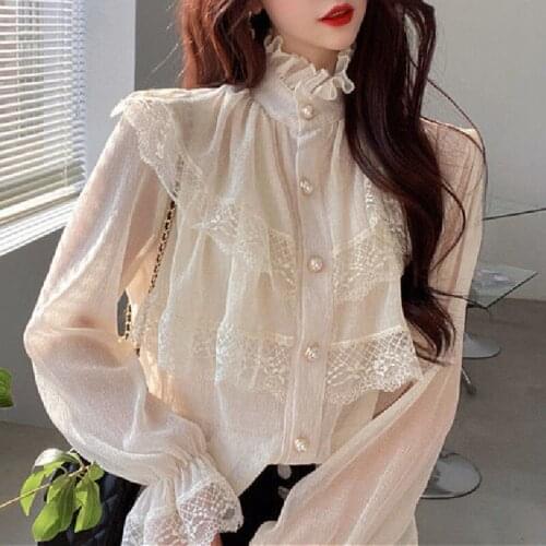 2021 Spring Womens Tops and Blouses Vintage Chiffon Blouse Button Long Sleeve Elegant Shirt Women Korean Style Ladies Tops Chic