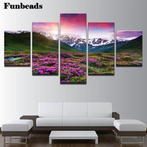 5D DIY diamond embroidery Snow Mountain and wildflower full square diamond cross embroidery rhinestone decoration 5 piece FF002