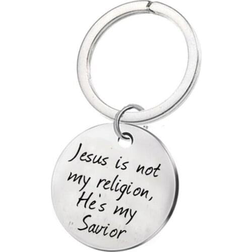 Stainless Steel Faith Key Chains Lettering Jesus Is Not My Religion Hes My Savior Keyrings Christian Gift Jesus Keychain