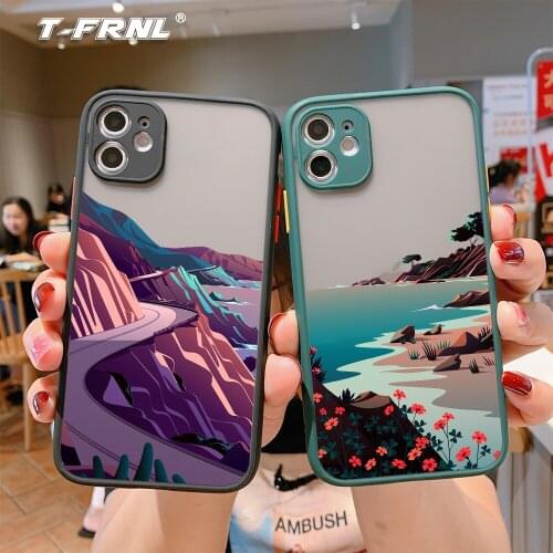 Hand Painted Landscape Phone Case For iPhone X Xs MAX XR 12 11 Pro Max 7 8 Plus SE 2 Camera Protection Candy Color Cover