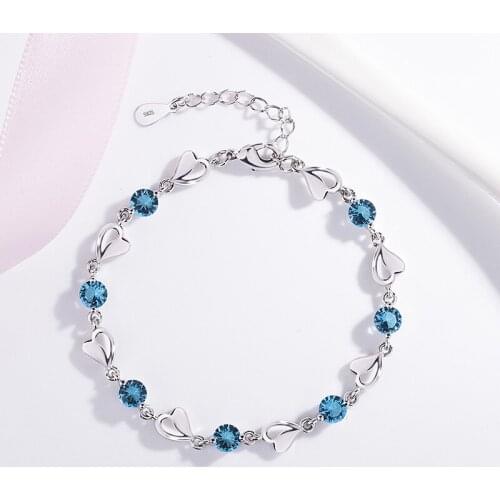 DIWENFU S925 Sterling Silver 16-19cm Sapphire Bracelet for Women Bohemia Party Silver Bracelet 925 Pulseira Feminina Women Girls