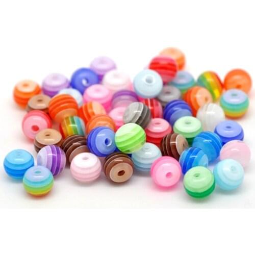 DoreenBeads 500 PCs Mixed At Random Stripe Resin Round Beads 6mm Dia. Hole Size: 1.5mm Jewelry Making DIY Accessories Findings