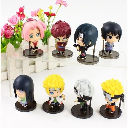 6.5cm 8pcs/lot Anime Uzumaki Naruto Hyuuga Hinata Sasuke Hatake Kakashi Sakura Gaara PVC Action Figures Toys Model Doll