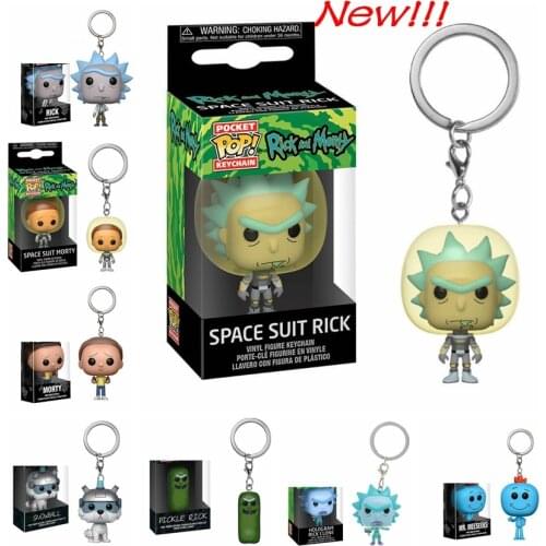 FUNKO Rick and Morty Snow Ball HOLOGRAM Rick CLONE Keychain Figure Toys Pickle Rick Mr. Meeseeks Snowball Keyring Action Toys