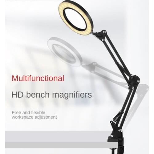 Flexible 10X USB 3 Colors Lamp Magnifier Clip-on Table Top Desk LED Reading Large Lens Illuminated Magnifying Glass Desk Lamp