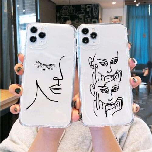 GYKZ Funny Abstract Art Lines Clear Phone Case For iPhone 11 Pro XS MAX X7 SE 2020 XR 8 6Plus Cute Soft TPU Cover Silicone Coque