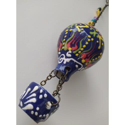 Ceramic Dark Blue Flying Balloon Turkish Handmade Cappadocia Ornament Wall Hanging Boho Home Decor Made in Turkey