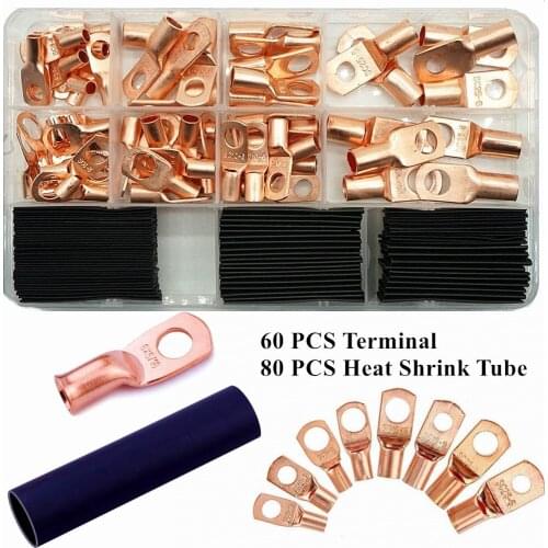 Wire Terminal Connectors, Assorted Heavy Duty Wire Lugs, Tubular SC Ring Terminals Connectors with Spy Hole Assortment Set
