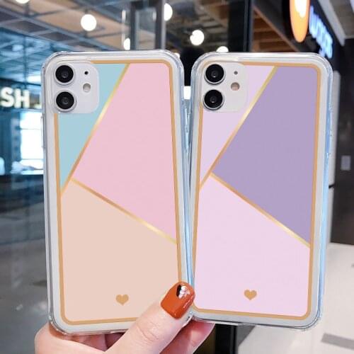 Splicing Geometry phone case For iPhone 12 11 Pro Max XR X XS Max 6s 7 8 Plus SE2020 Soft Transparent Heart Back Cover Cases