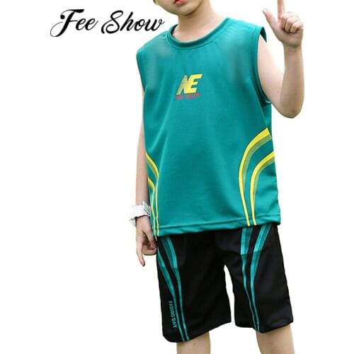 2Pcs Kids Boys Breathable Net Summer Basketball Suit Sleeveless Alphabet Print Vest and Shorts Set for Running Football Sports