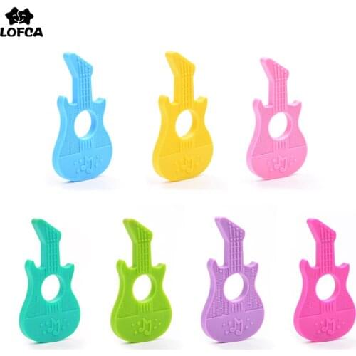 LOFCA Silicone Necklace Chewable Guitar Teether Beads Food Grade Silicone Baby Costume Jewelry Pendant For Pacifier Clip Chain