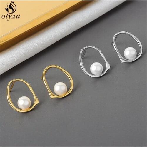 Minimalist Irregular O Shaped Stud Earrings for Women Vintage Geometric Ellipse Pearl Earring Party Accessories Jewelry Gift