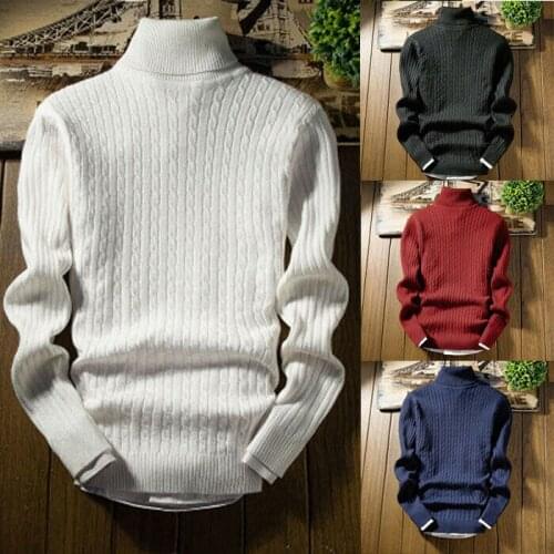 019 New Autumn Winter MenS Sweater MenS Turtleneck Solid Color Casual Sweater Mens Slim Fit Brand Knitted Pullovers
