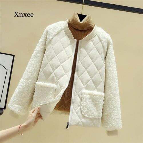 Autumn and Winter Womens Diamond Pattern Jacket Solid Color Coat Ladies Short Bomber Jacket Women Casual Jacket