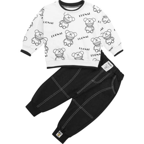 Citgeett Autumn Kids Baby Boys Casual Clothes Set Printed Pattern Pullover and Elastic Waist Pants Clothes