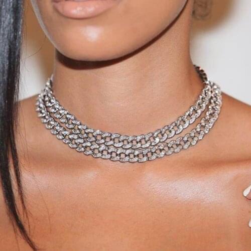 New parking cz baguette necklace jewelry 10MM iced out bling cz Miami cuban link silver color choker for women fashion jewelry