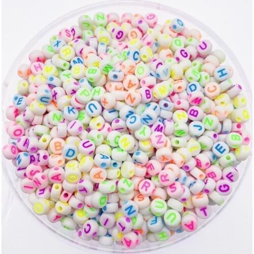 Peixin 300Pcs 4*7mm Fluorescent Beads Mixed Letter Acrylic Round Flat Beads For Jewelry Making Handmade DIY Bracelet Necklace