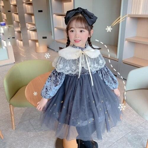 Girls Dresses Removed Neckline Lace Dress Princess Tutu Patchwork Children Party Dress Winter Kids Girl Clothes 2 4 5 6 7 8 Year