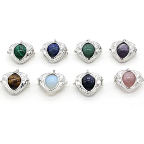 Natural Crystal Stone Pendant Heart Shape Agates Amethysts Stone Ball Alloy Shell Detachable Charms for Jewelry Making Necklace