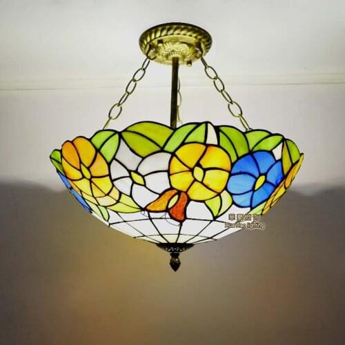 Tiffany Baroque Stained Glass Suspended Luminaire E27 110-240V Chain Pendant lights for Home Parlor Dining Room