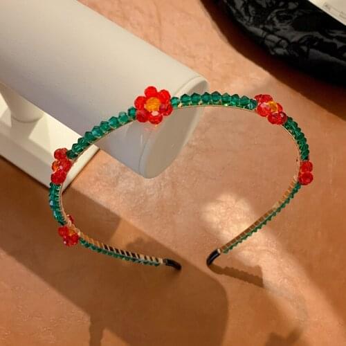 Bling Crystal Red FLower Headband Beaded Designer Bow Hoop Wedding Bridal Diamond Headbands For Women Girl Hairbands Accessories