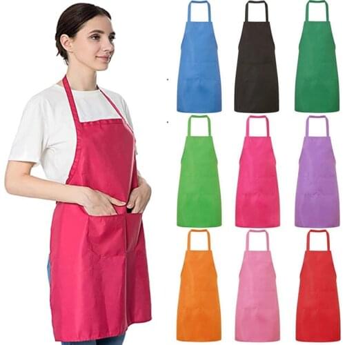 Unisex Adjustable Cooking Apron Household Solid Color Apron Chef Waiter Barbecue Hairdresser Adult Pocket Apron Kitchen Supplies