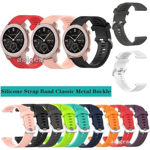 20mm Silicone Watch Band Classic Metal buckle Strap for Huami Amazfit GTR 42mm for Huami Bip Lite S U GTS2 Neo Replacement strap