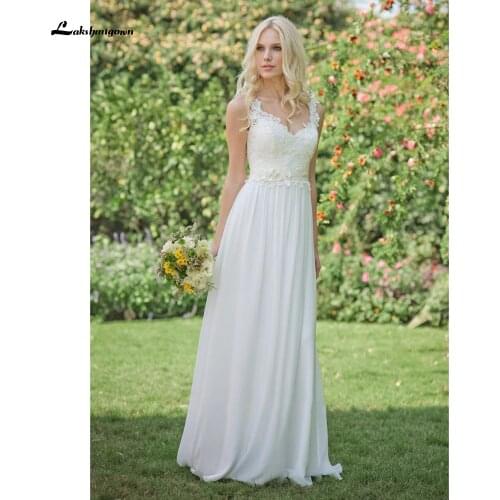 Chiffon Jewel Floral Bridal Floor-Length Long Lace Wedding Dress 2021 Robe De Mariée Sweep Train Bride Gown Vestidos