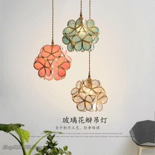 Modern Flower Stained Glass LED Pendant light Nordic petal Blossom for Dining Room Bedroom Kitchen Hanging lamp Decor Luminairer
