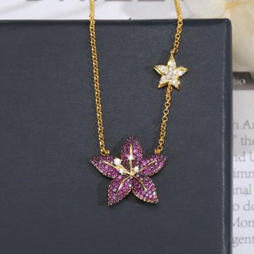 Tropical Forest Flower Necklace Lady Holiday Purple Zirconia Adjustable Chain Brinco Birthday Gift Whosale Jewelry Zk30