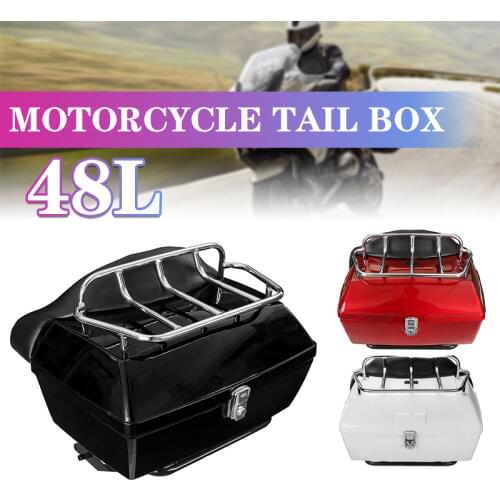 48L Universal Motorcycle Rear Storage Box Tail Luggage Trunk Case Toolbox Scooter Motorbike for Harley GM Leather Backrest